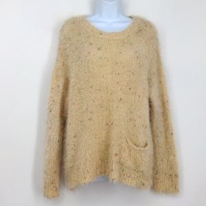 Fluffy Fuzzy Warm Cozy Fall Sweater Oatmeal Rainbow Confetti Pocket Size Medium
